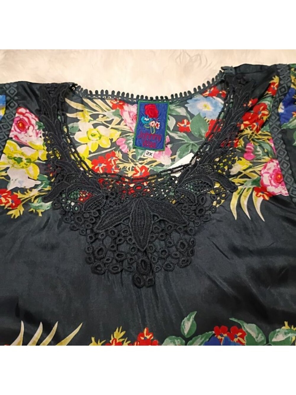 Johnny Was Women Blue Tunic Silk Floral Top Sz 2X - Picture 13 of 16